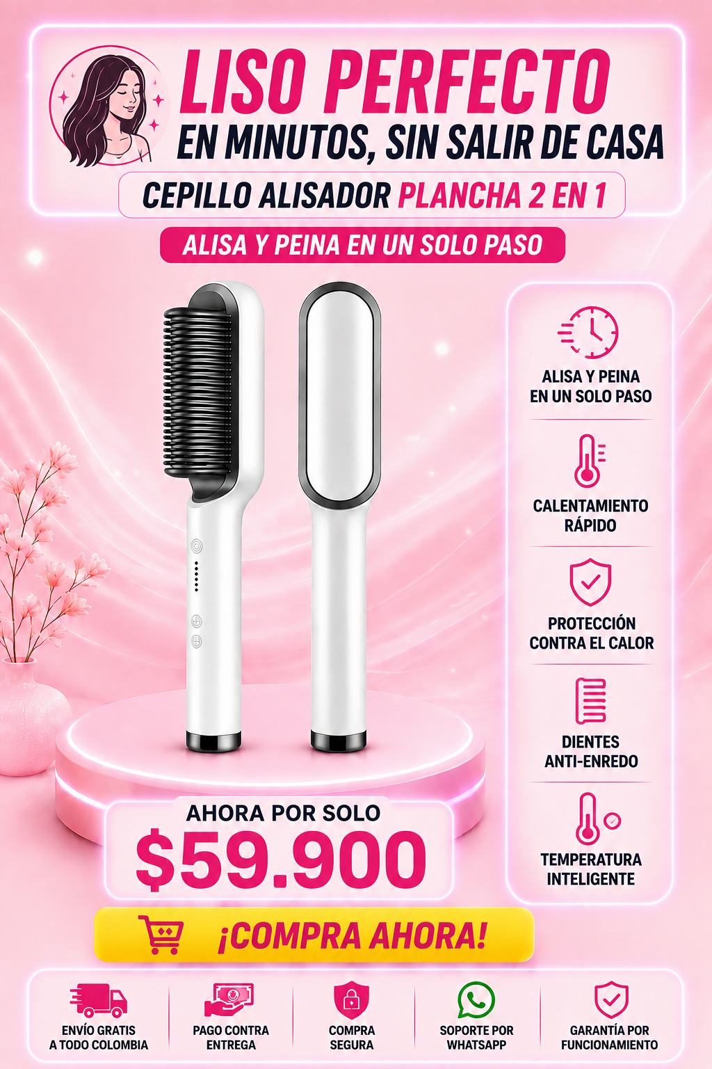 Cepillo Alisador Plancha 2 en 1